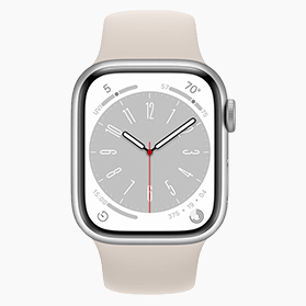 Refurbished Apple Watch Series 8 45mm aluminium zilver wifi met wit sportbandje                            
                            