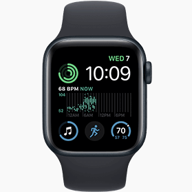 Refurbished Apple Watch SE 2022 40 mm aluminium zwart 4G met zwart sportbandje             