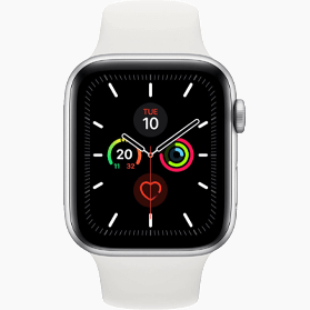 Refurbished Apple Watch Series 5 44 mm aluminium zilver 4G met wit sportbandje