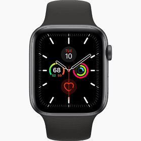 Refurbished Apple Watch Series 5 44 mm aluminium zwart 4G met zwart sportbandje