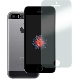 iPhone SE 2016 screenprotector gehard glas + hard hoesje transparant met zwarte rand