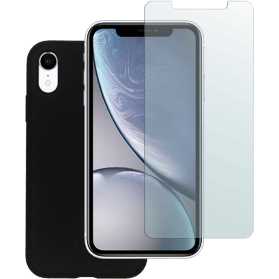 iPhone XR screenprotector gehard glas + siliconen hoesje zwart