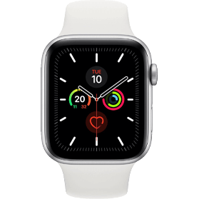 Apple Watch Series 5 44 mm aluminium zilver 4G met wit sportbandje