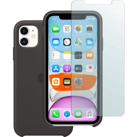 iPhone 11 screenprotector gehard glas + siliconen hoesje zwart