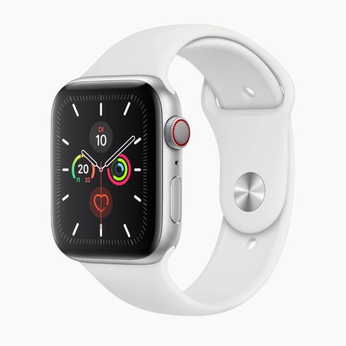 Apple Watch Series 5 44 mm aluminium zilver wifi met wit sportbandje