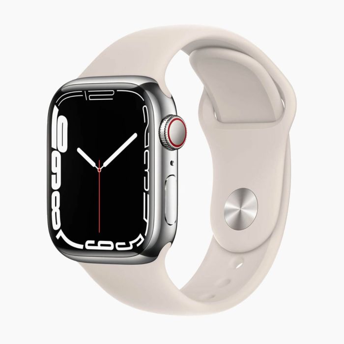 Refurbished Apple Watch Series 7 45mm aluminium zilver 4G met wit sportbandje                            