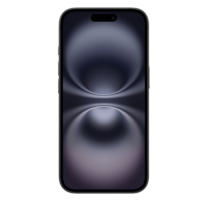 iPhone 16 zwart, voorkant met scherm                            