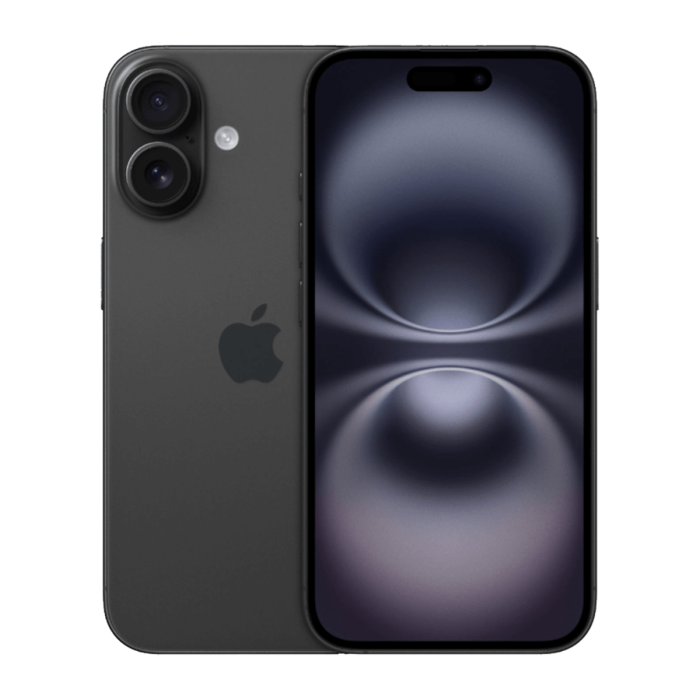 iPhone 16 zwart, voor- en achterkant                            