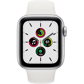 Refurbished Apple Watch SE 2020 44 mm aluminium zilver 4G met wit sportbandje 