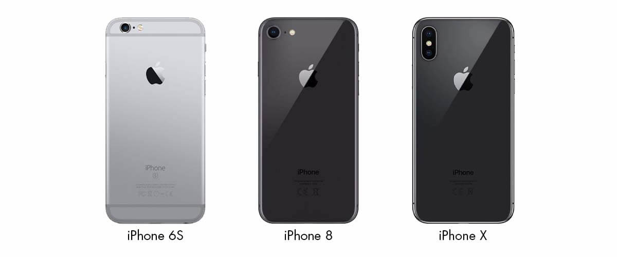 Achterkant iPhone 6S, iPhone 8 en iPhone X