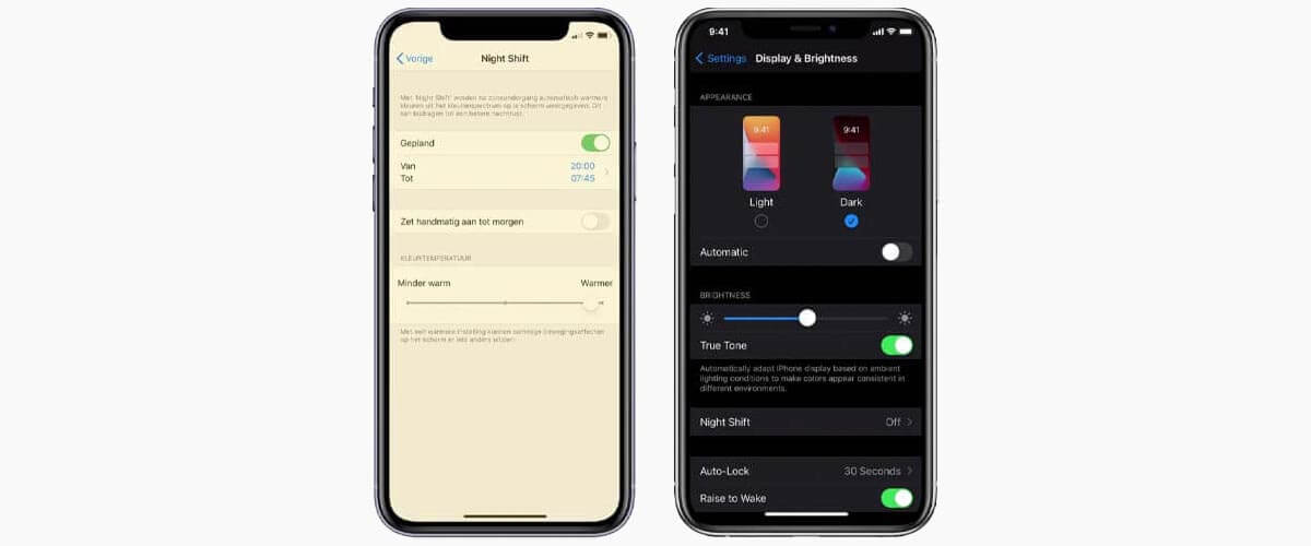 Night Shift en Dark Mode iPhone