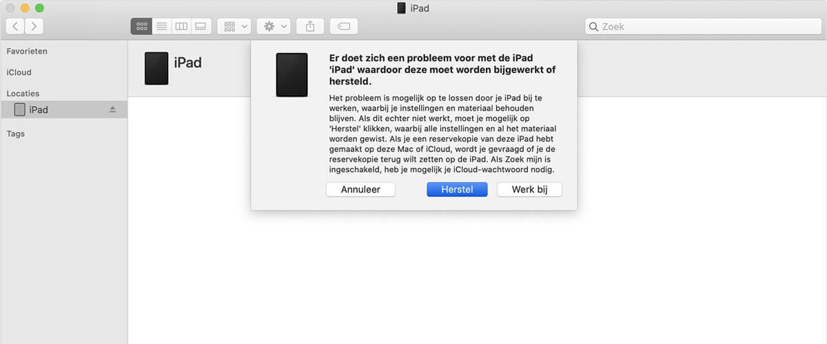 iPad geblokkeerd oplossen met iTunes of Finder