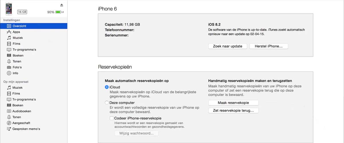 iTunes reservekopie terugzetten