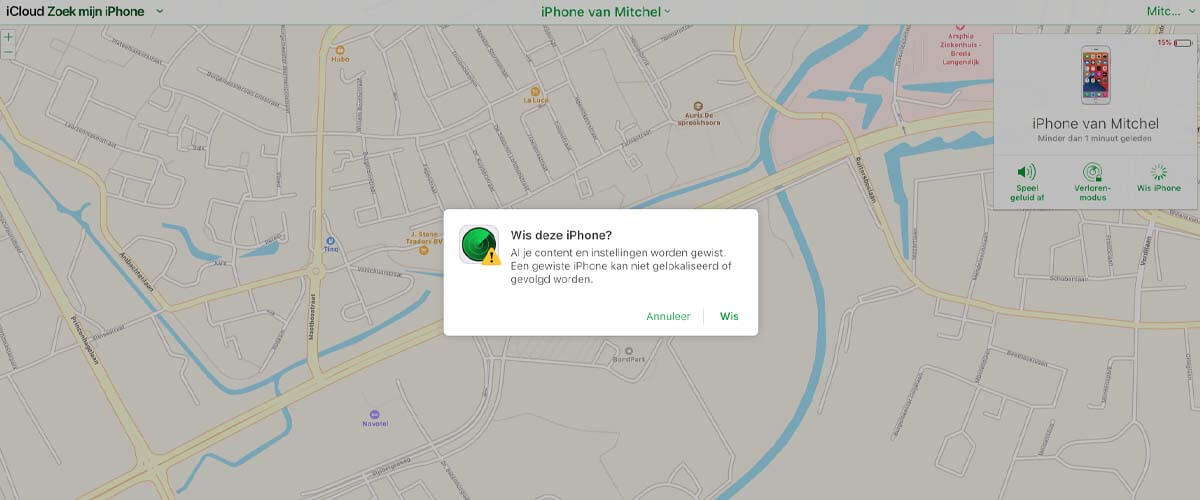Wis iPhone via Zoek mijn iPhone