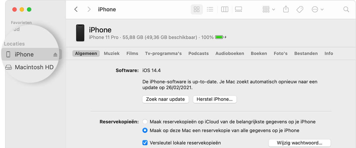 Zoek iPhone in iTunes