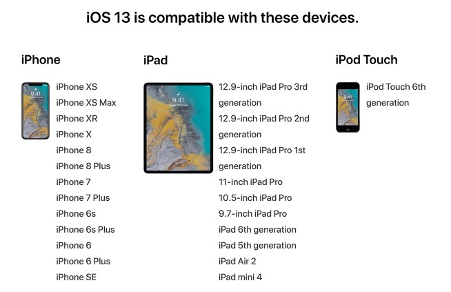 Devices die iOS 13 ondersteunen